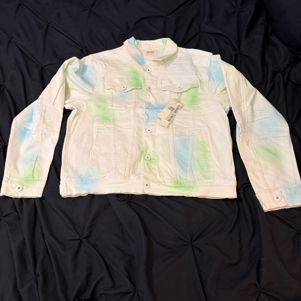 KDNK Stylish Jean Jacket with Green and Blue Accents